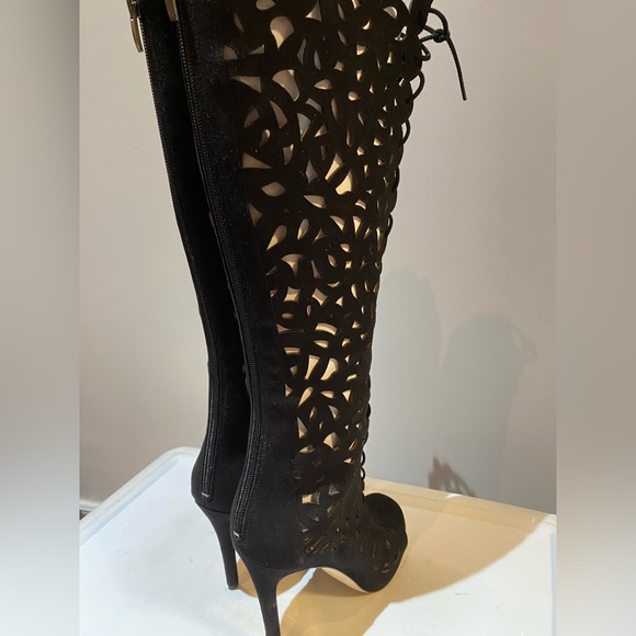 ✨NEW ✨ Via Spiga leather Tresa Cutout Lace Up Open Toe Tall Boots size 8.5 - Picture 5 of 15